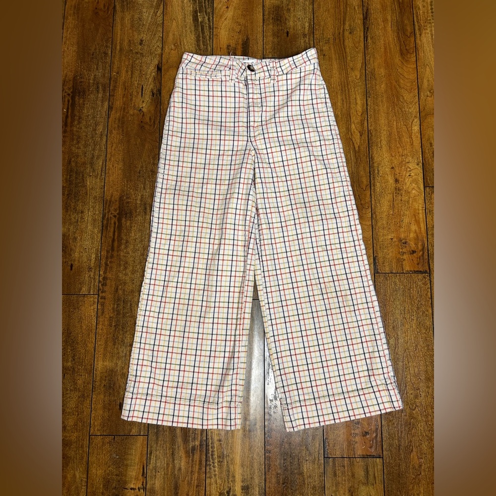 Madewell Plaid Wide Leg Cropped Pants Size 25 | Cotton Stretch